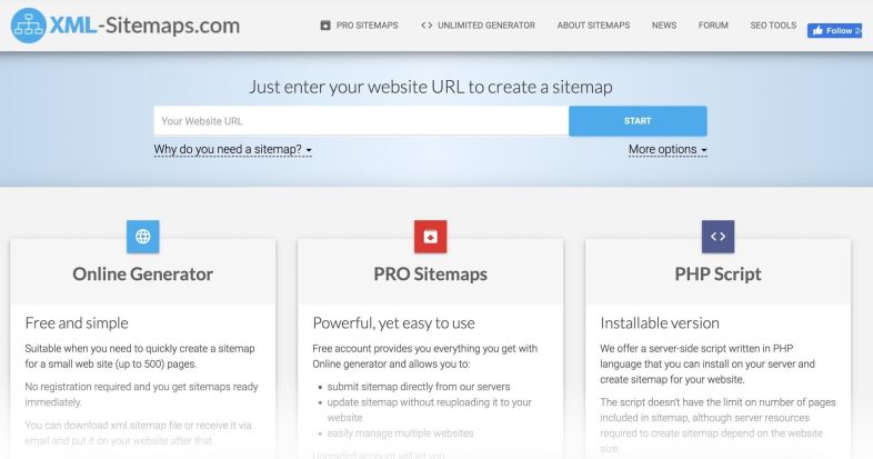 XML-Sitemaps.com برای تولید نقشه سایت
